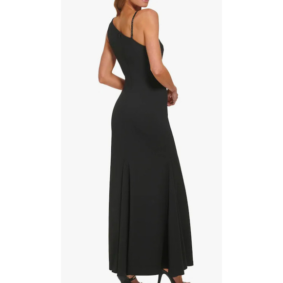 NWT DKNY Women's Beaded Stripe Asymmetrical Neck Sleeveless Gown Crepe size 14 - Picture 2 of 4